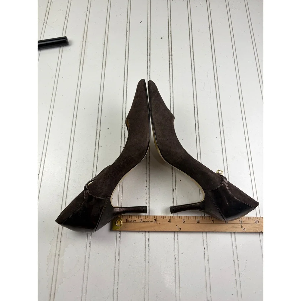 Anne Klein Vintage Y2K Brown Suede Mary Jane Pointed Toe Heels Women's Size 9M